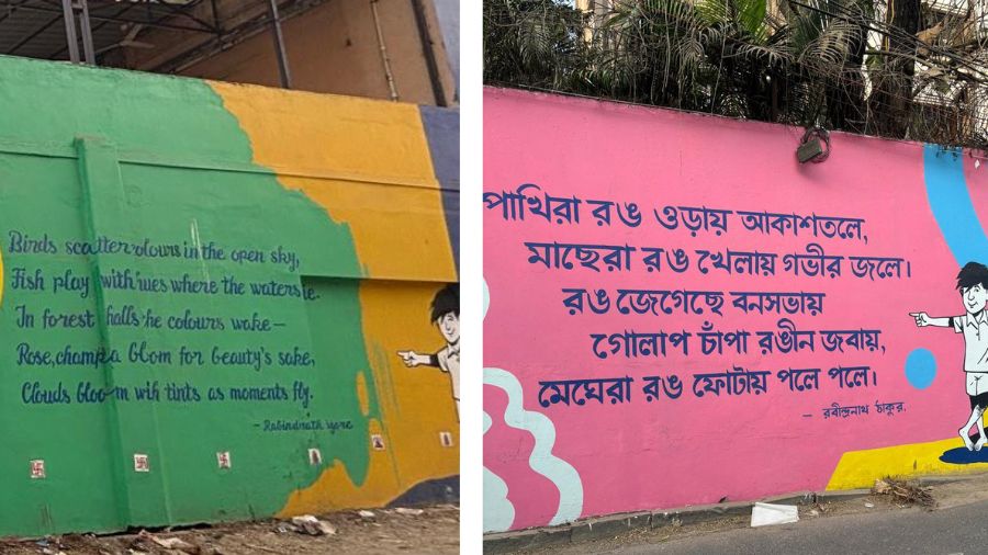 <p>A fitting quote by Tagore on the beauty and prevalence of colours in nature finds place of pride. </p>