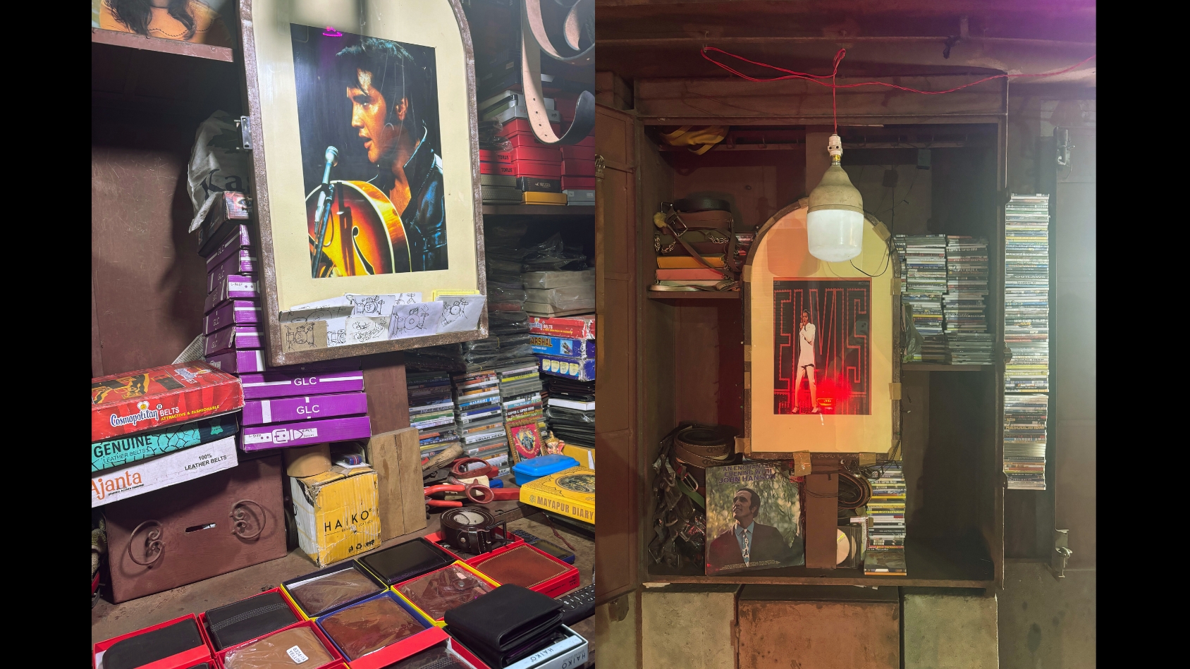 <p>Elvis appears twice! If you look closely, you will find intricate little doodles hidden in the margins of the frames. </p>