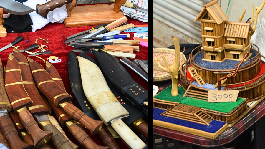 <p><em>Khukris </em>and other household items are sold alongside handmade baskets and decorative items. (Pictures by Purav Pradhan)</p>