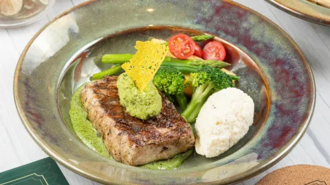 Grilled Bhetki, Panta Bhaat Mousse, Sim Bhaate, Gondhoraj